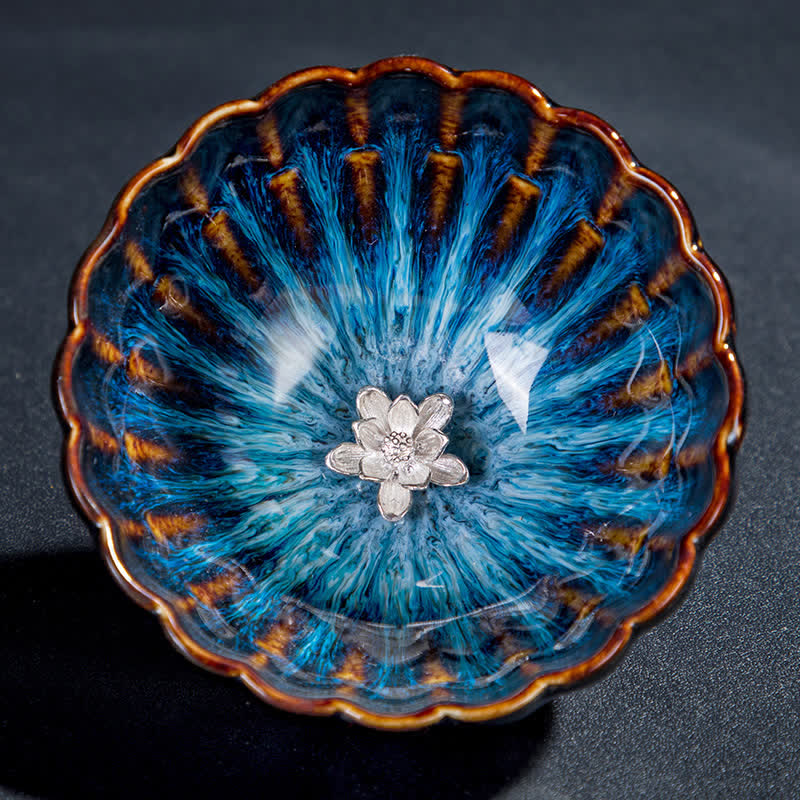 130ml Lotus Dragon Ceramic Tea Cup with Auspicious Inlaid Art