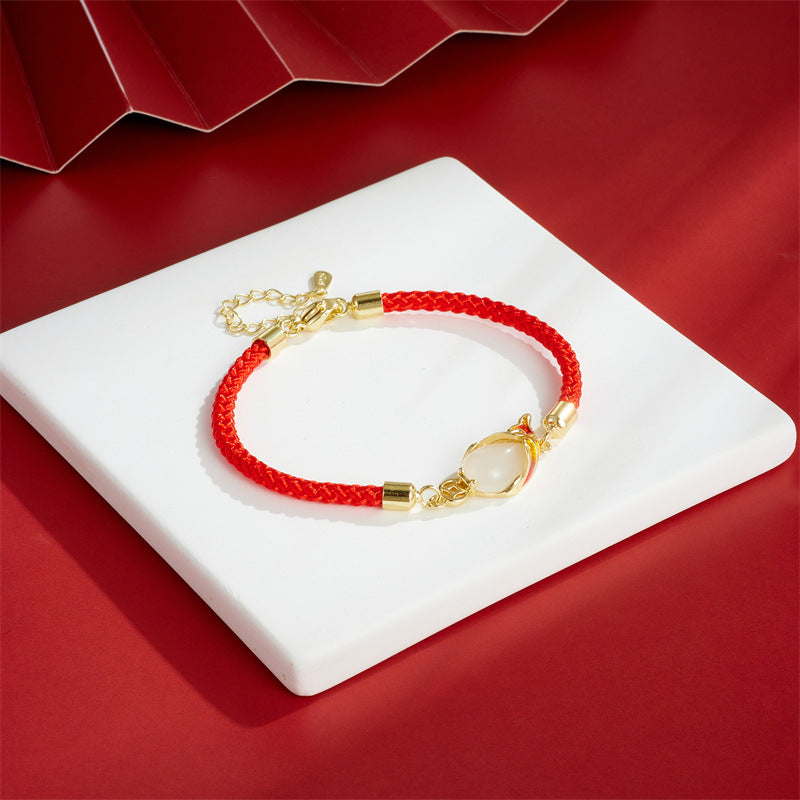 Chalcedony Koi Fish Bracelet Necklace for Luck & Wealth