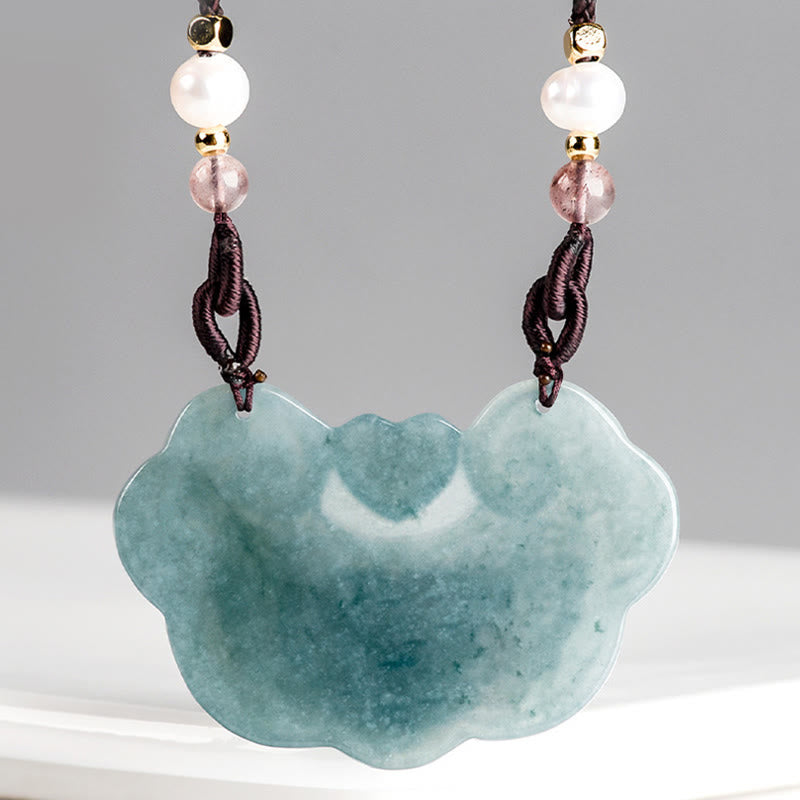 Natural Jade Peony Flower Prosperity Necklace Pendant 32.5mm