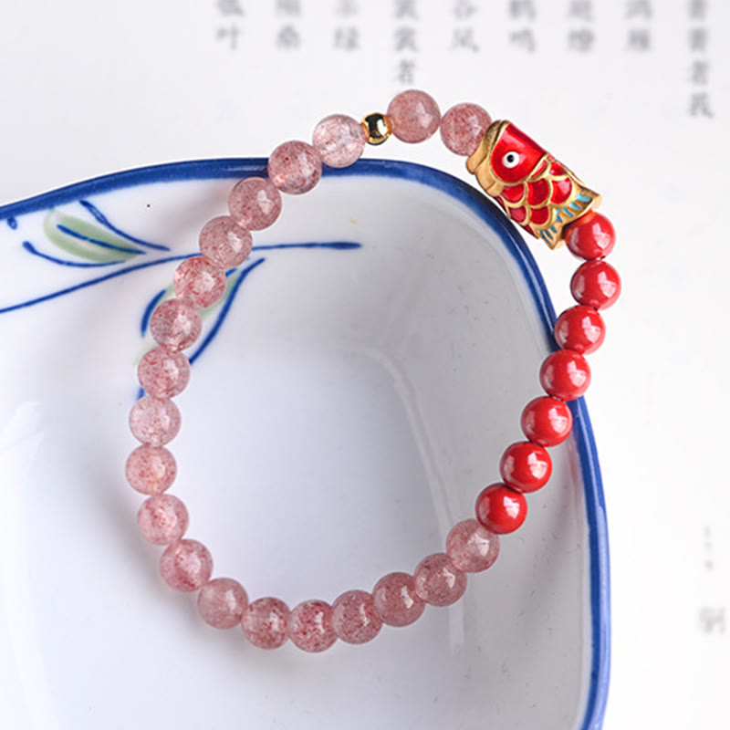 4mm Strawberry Quartz Lucky Koi Fish Healing Bracelet
