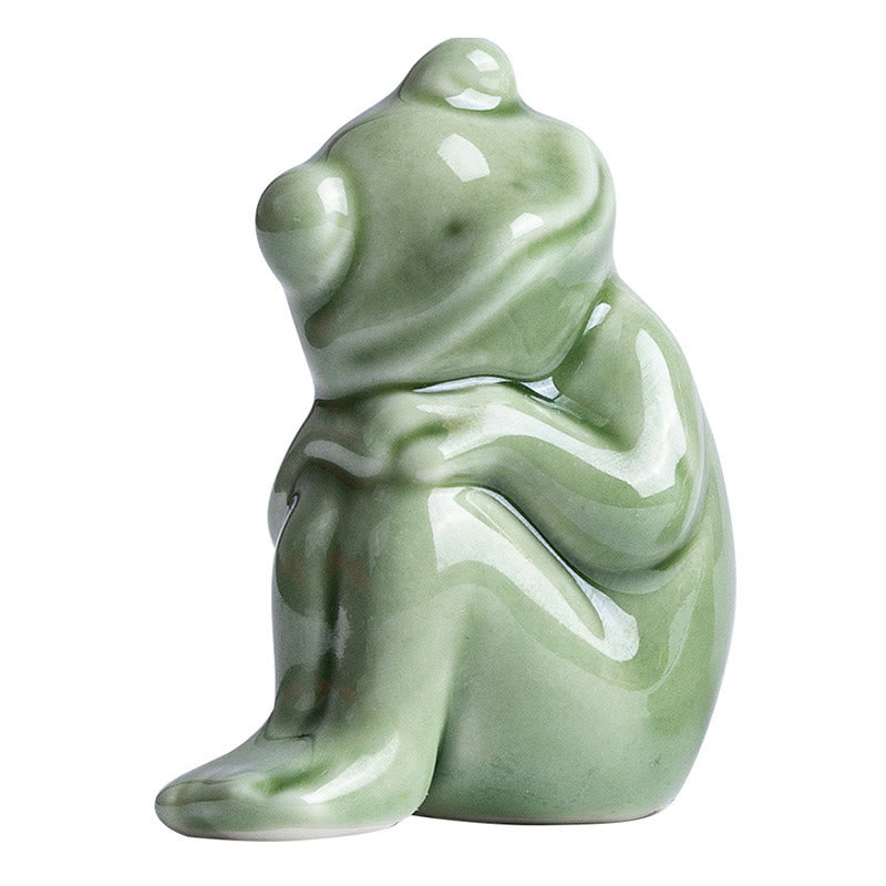 Mini Ceramic Meditation Frog Figurine for Luck & Wealth