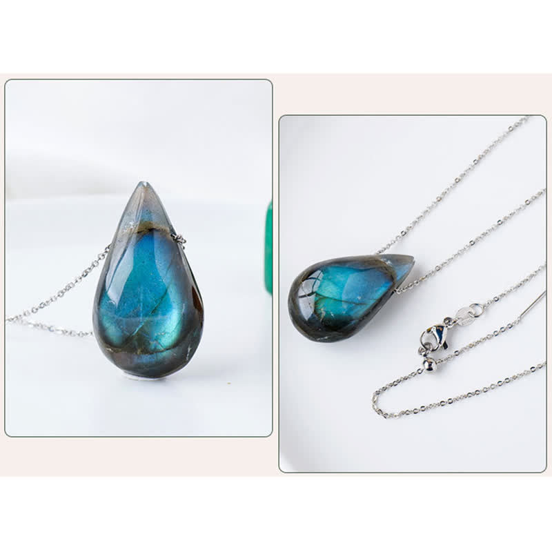 Labradorite Water Drop Support Healing Necklace Pendant 3cm