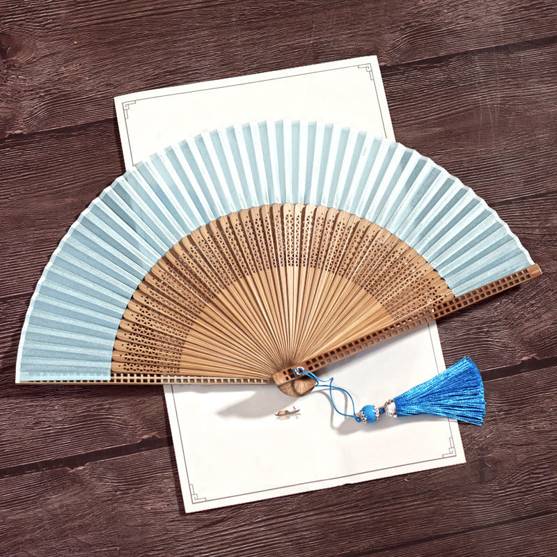 Vintage Chinese Folding Fan | Bamboo & Polyester Handheld Fan