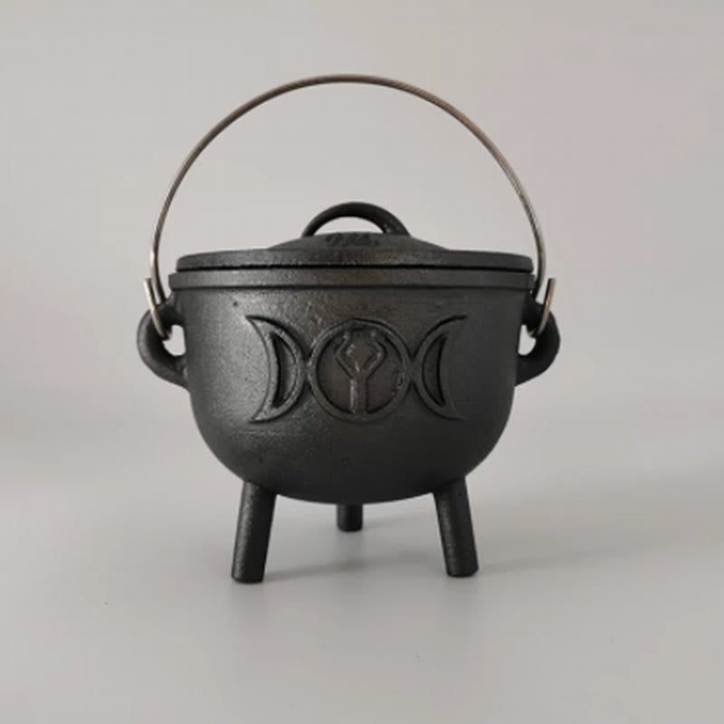 Cast Iron Triple Moon Cauldron for Meditation Rituals