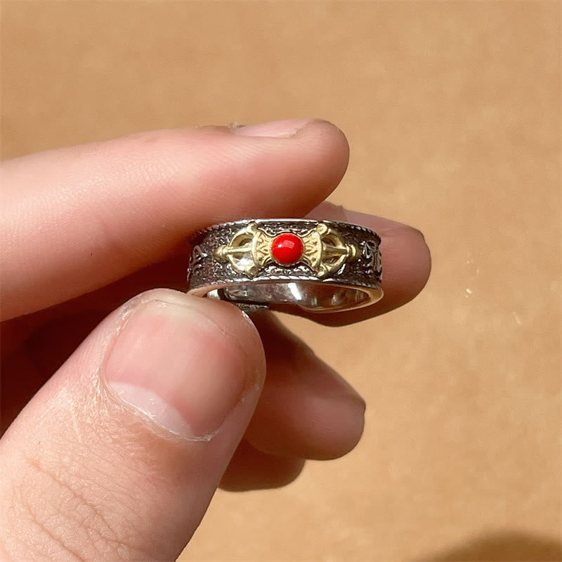Adjustable Red Agate Om Mani Padme Hum Wisdom Ring