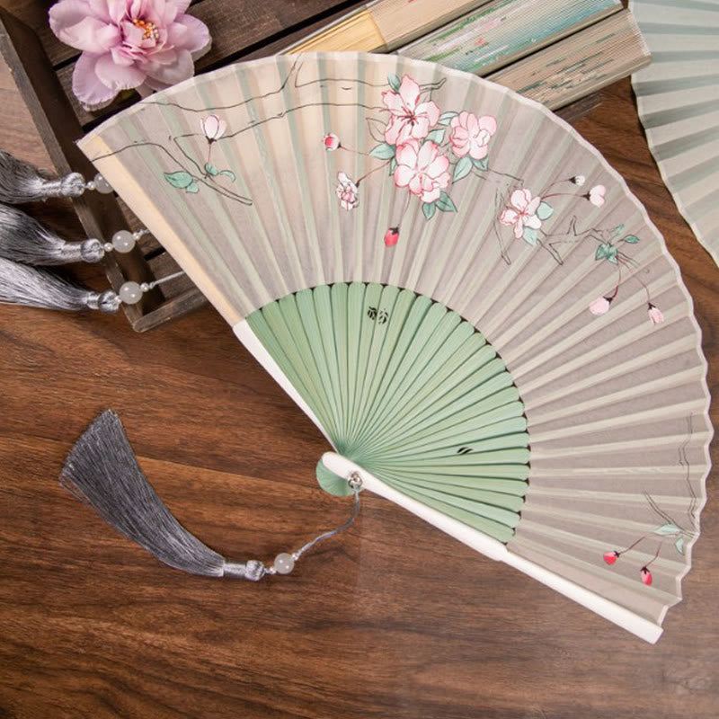 Jasmine Lotus Begonia Bamboo Folding Fan | Handheld Charm