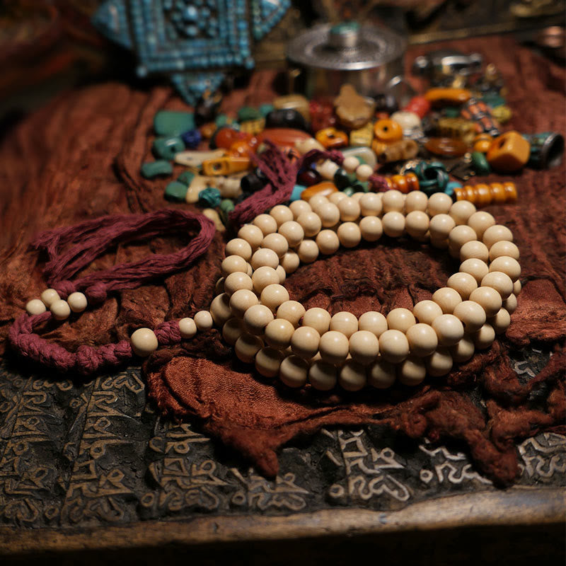 8mm Abelia Biflora Wood 108 Bead Warding Mala Bracelet