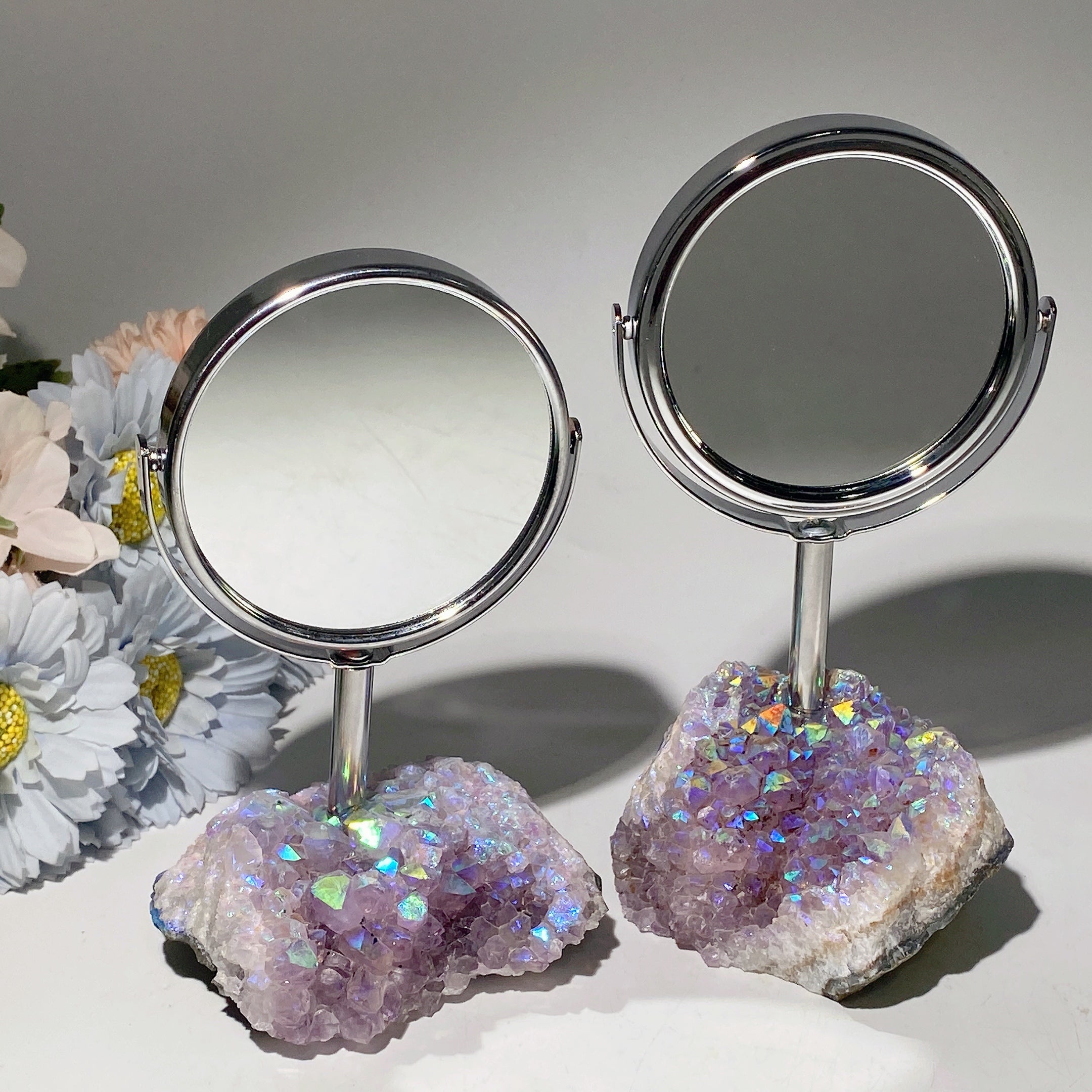13cm Amethyst Crystal Cluster with Double-Sided Mirror