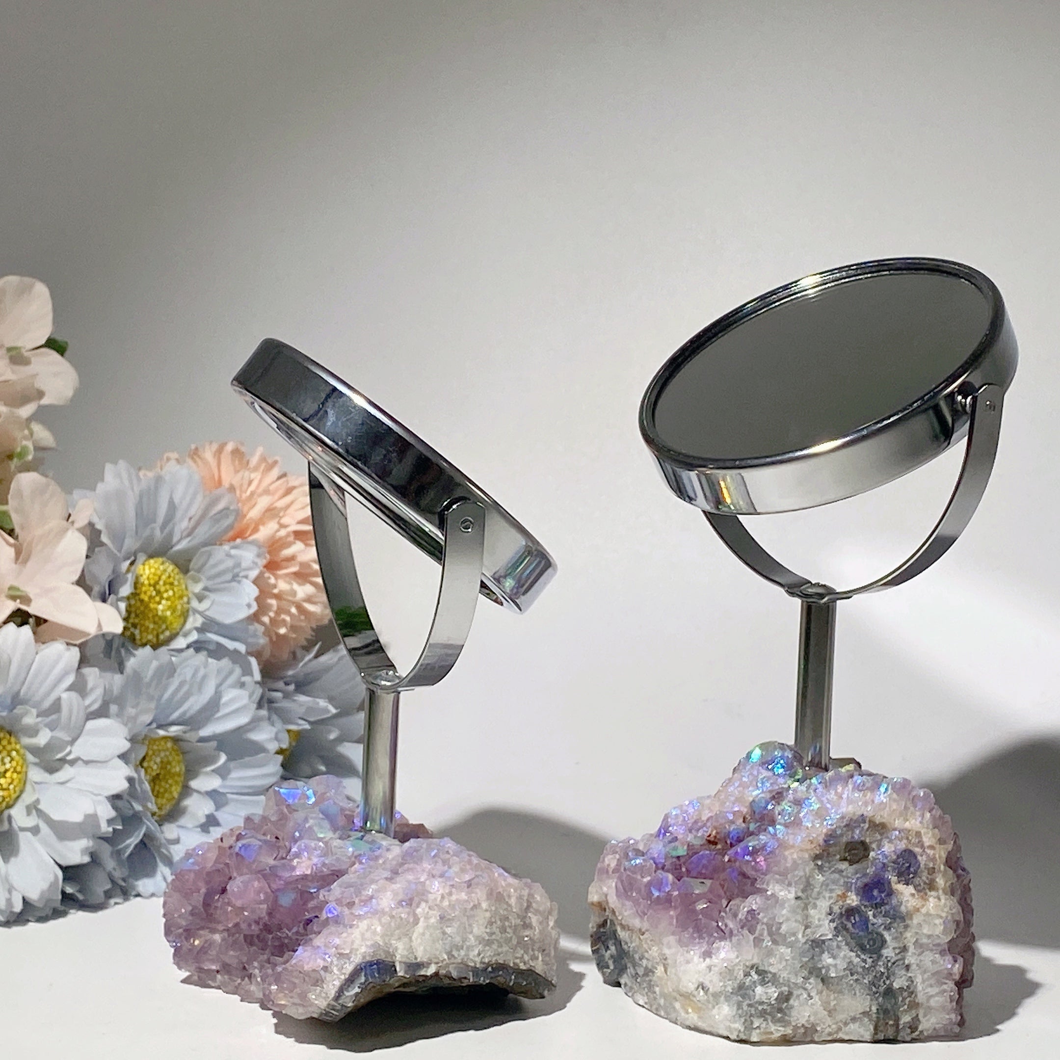 13cm Amethyst Crystal Cluster with Double-Sided Mirror