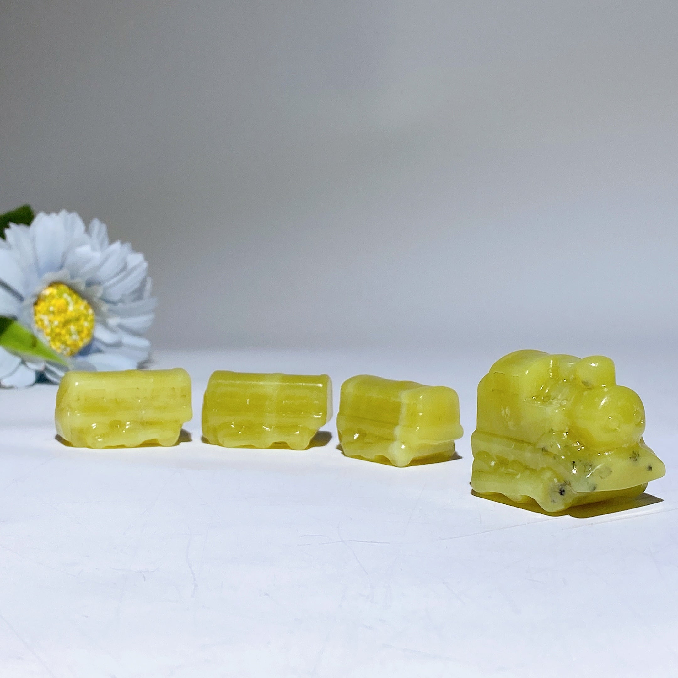 13cm Lemonite Jade Train Crystal Carvings Set for Healing