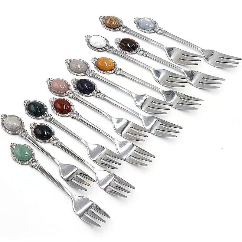 13cm Silver Crystal Fork & Spoon Set for Decor