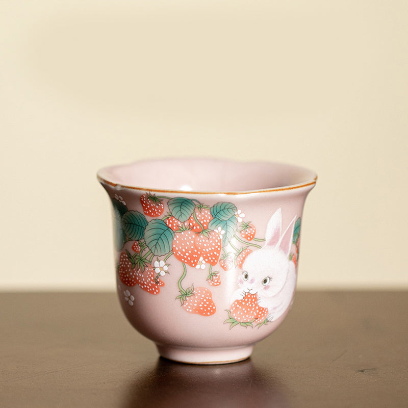 55ml Ceramic Strawberry Rabbit Teacup | Zen Decor Delight