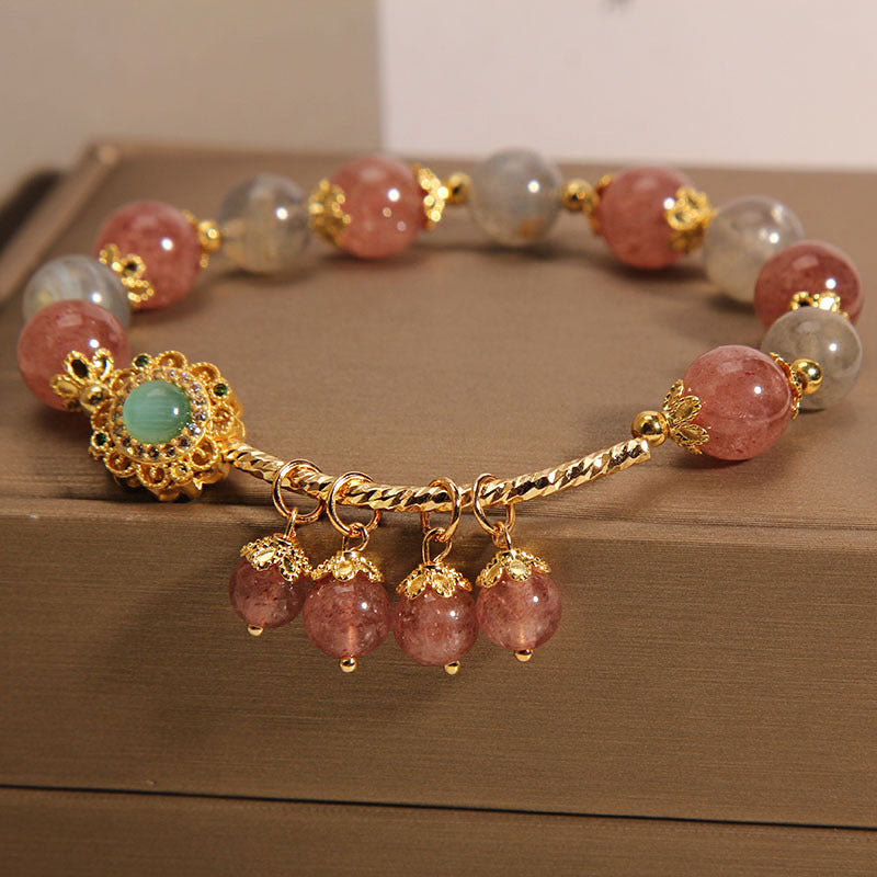 Moonstone Bracelet with Strawberry Quartz 14-16cm Healing Charm
