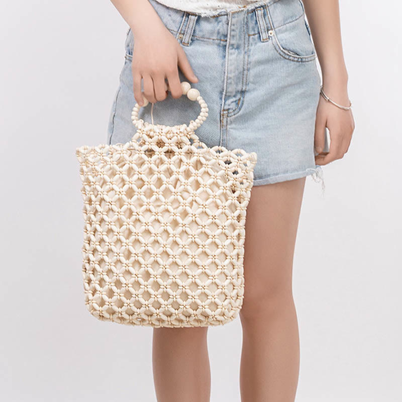 Hand-Woven Wooden Beads Bag 30cm Eco-Friendly Accessory