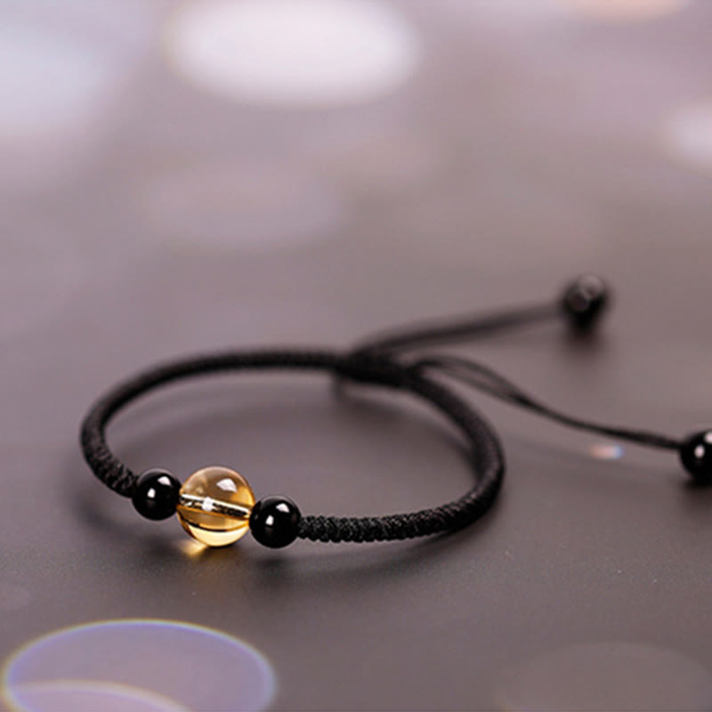14-16cm Citrine Black Obsidian King Kong Knot Protection Bracelet