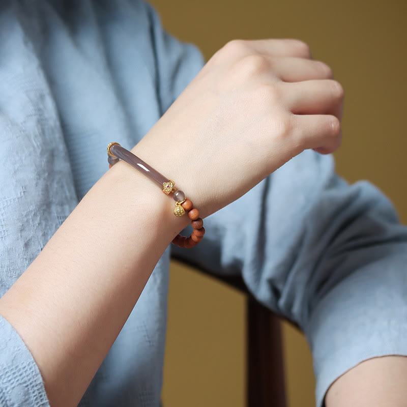 14-16cm Gray Agate Sandalwood Chalcedony Cuff Bracelet for Calm