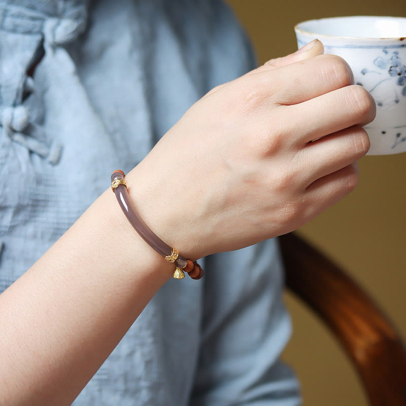 14-16cm Gray Agate Sandalwood Chalcedony Cuff Bracelet for Calm