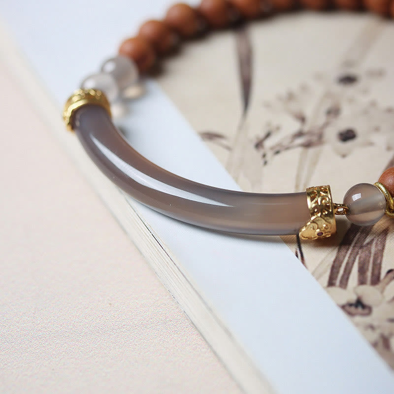 14-16cm Gray Agate Sandalwood Chalcedony Cuff Bracelet for Calm