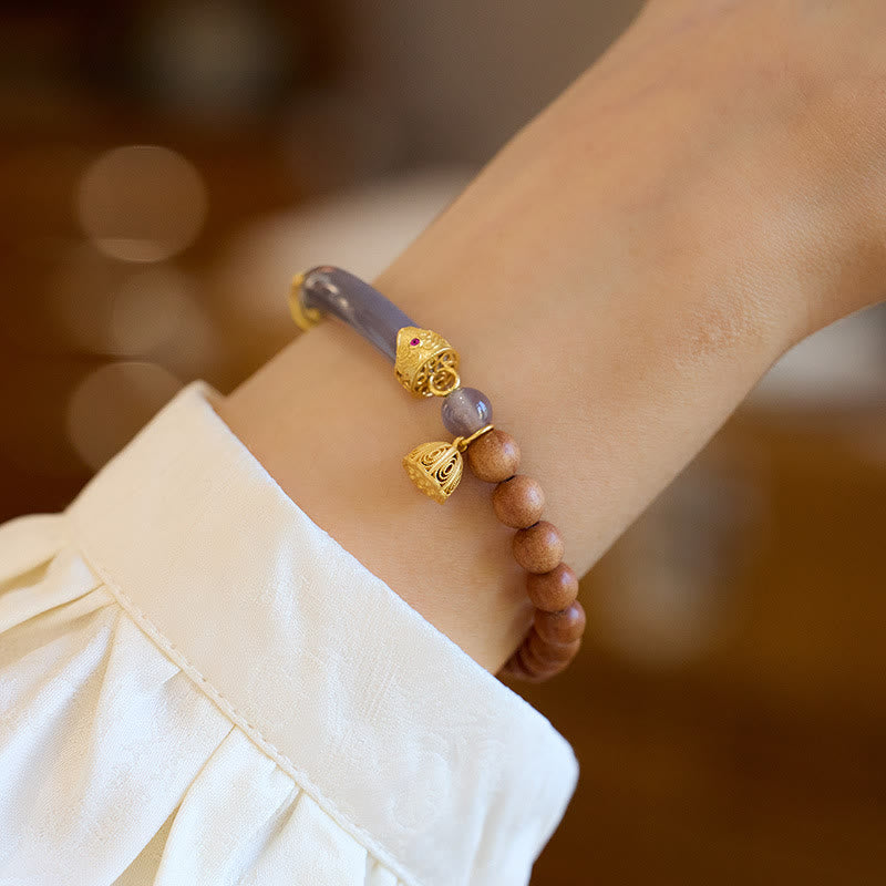 14-16cm Gray Agate Sandalwood Chalcedony Cuff Bracelet for Calm