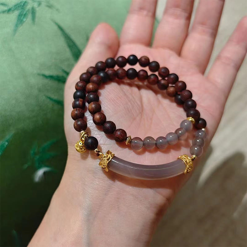 14-16cm Gray Agate Sandalwood Chalcedony Cuff Bracelet for Calm
