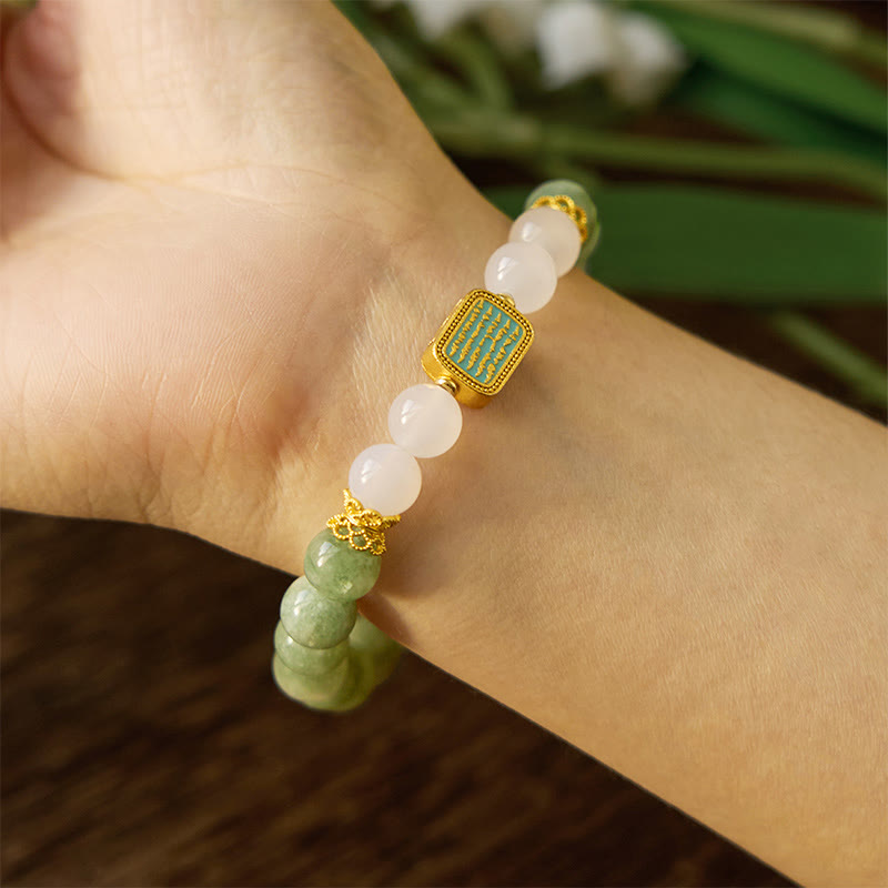 14-16cm Green Jade White Agate Spiritual Abundance Bracelet