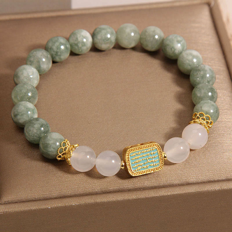 14-16cm Green Jade White Agate Spiritual Abundance Bracelet
