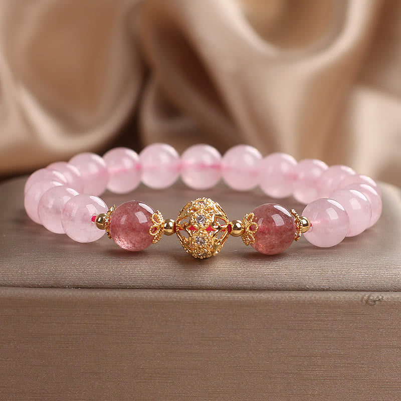 14-16cm Pink Crystal Strawberry Quartz Love Bracelet