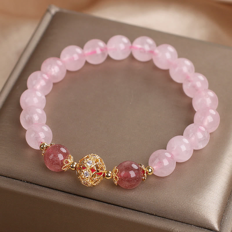 14-16cm Pink Crystal Strawberry Quartz Love Bracelet