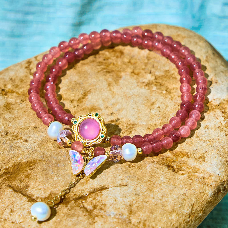14-16cm Strawberry Quartz Positive Double Wrap Bracelet