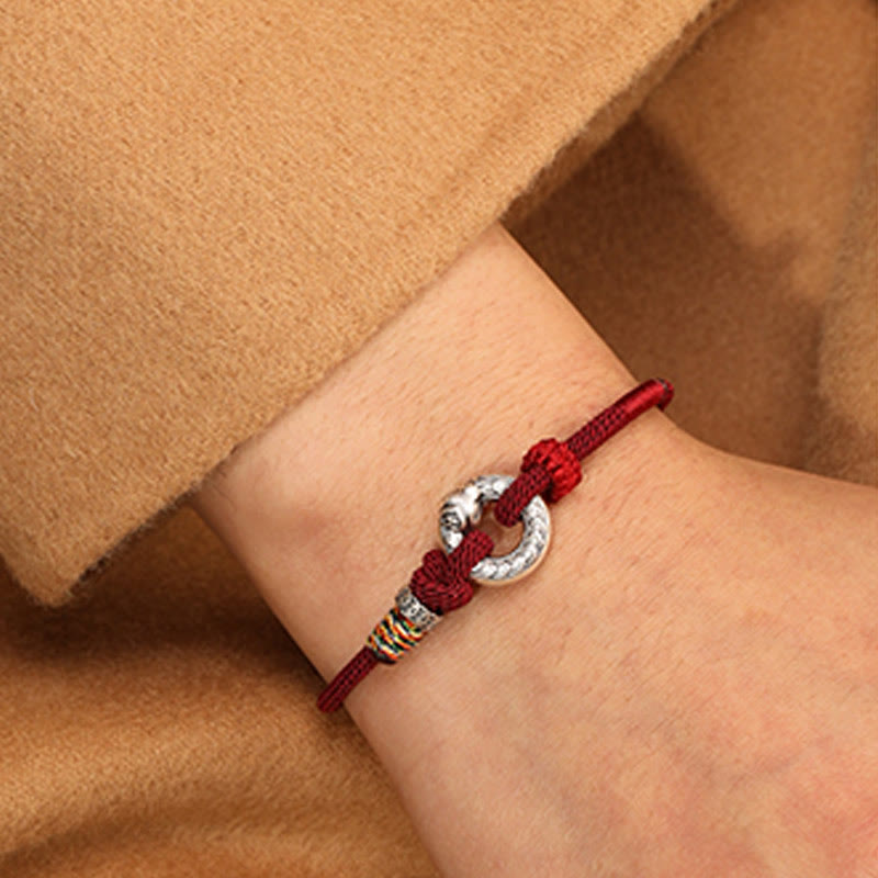 14-17cm Dark Red String 999 Sterling Silver Peace Buckle Strength Bracelet