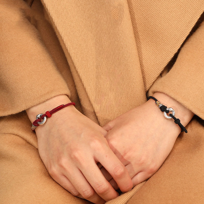 14-17cm Dark Red String 999 Sterling Silver Peace Buckle Strength Bracelet