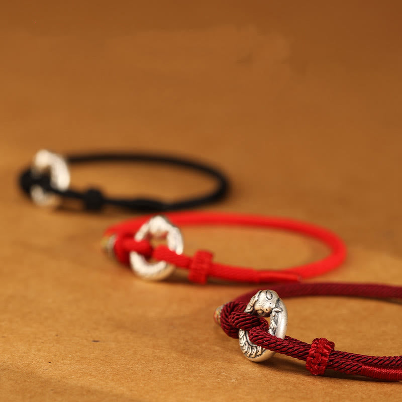 14-17cm Dark Red String 999 Sterling Silver Peace Buckle Strength Bracelet
