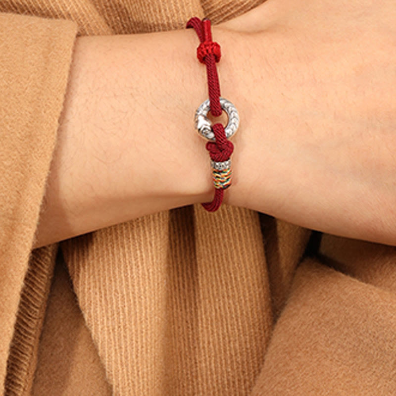 14-17cm Dark Red String 999 Sterling Silver Peace Buckle Strength Bracelet