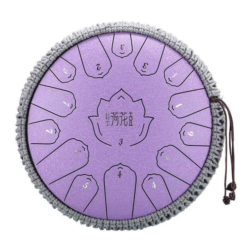 Purple 14-Inch 15-Note C Major Steel Tongue Drum with grey fringe trim