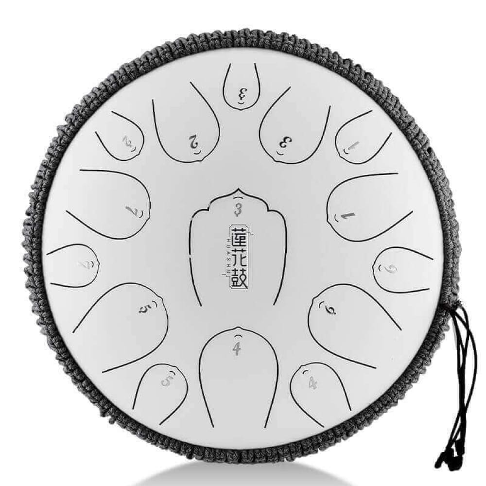 14-Inch Carbon Steel Tongue Drum with numbered tone zones in a circular layout