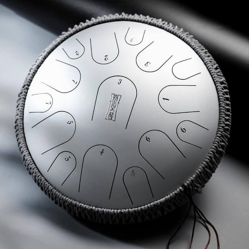 Circular Titanium Steel Tongue Drum in C/D Major, 15 Notes in Sunburst Design