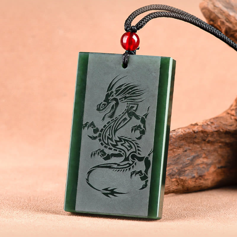 Hetian Cyan Jade Dragon Success Necklace Pendant
