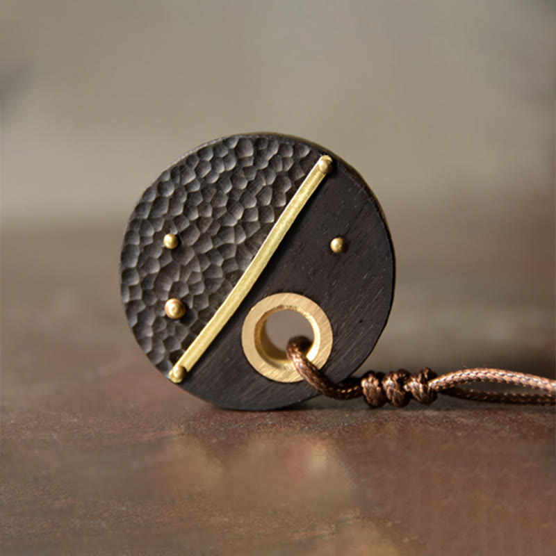 Unisex Ebony Wood Spiritual Necklace with Copper Pendant for Peace