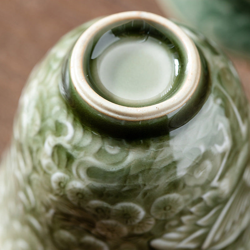 Ceramic Crane Pine Teacup 80ml | Zen Decor Cup