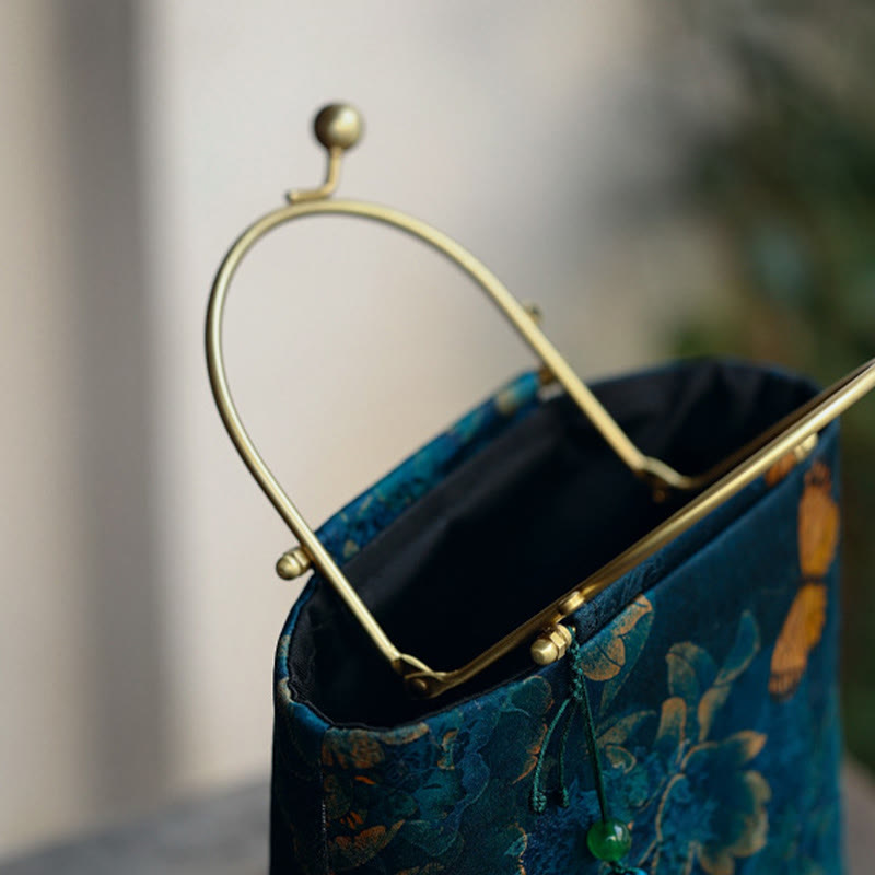 Blue Leaves Butterfly Spiritual Jewelry Bag 19cm | Healing Sounds