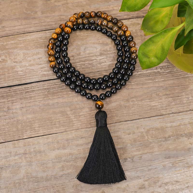 Black Onyx & Tiger Eye Protection Gemstone Mala Set