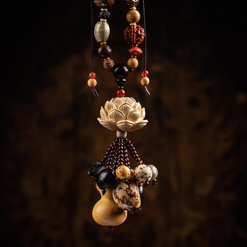 Boxwood Peach Wood Bodhi Seed Lotus Car Hanging Charm