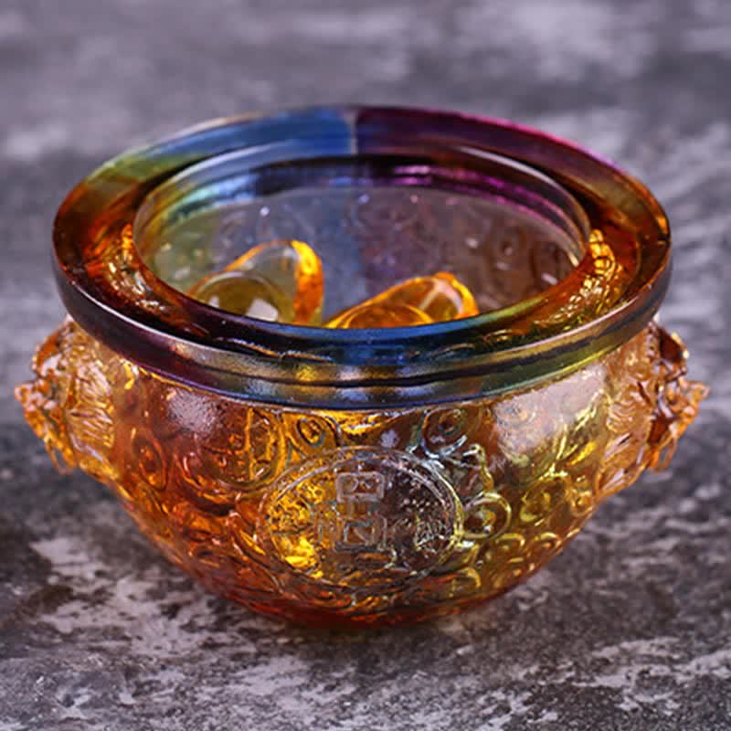 Handmade Liuli Crystal Treasure Bowl for Zen Home Decor