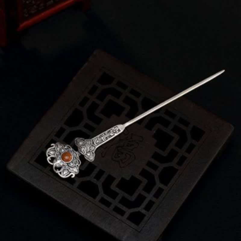 Red Agate Peony Flower Hairpin | Confidence & Calm 13.4cm