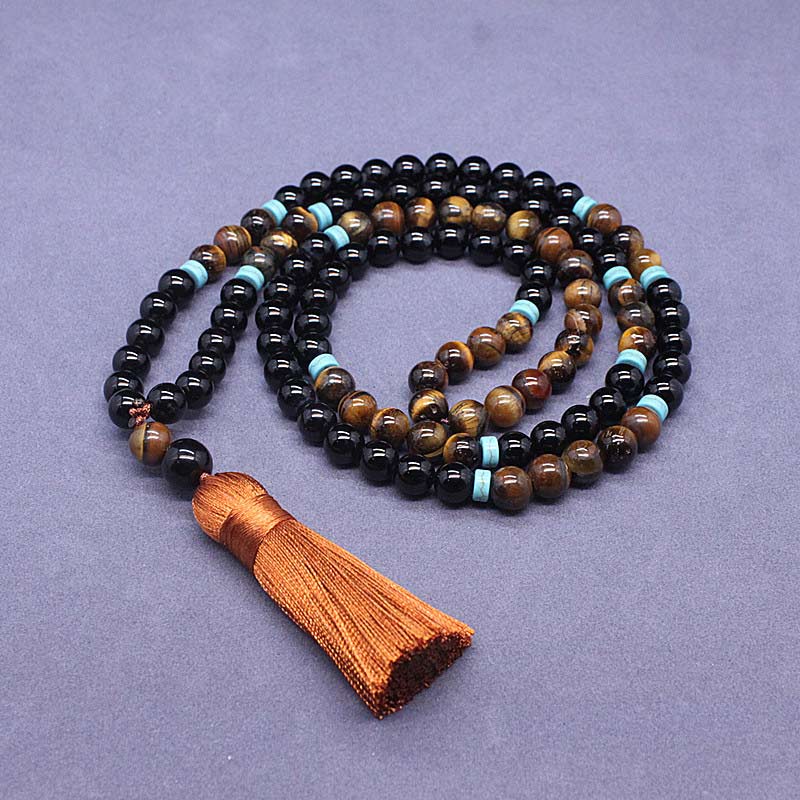 Black Onyx Gemstone Mala Set for Protection & Strength