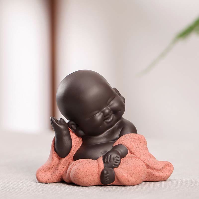 Purple Clay Laughing Buddha Statue | Luck & Wealth Decor