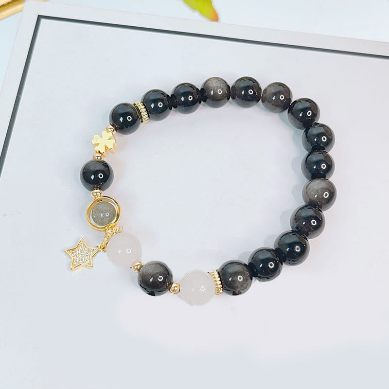 Silver Sheen Obsidian Protection Bracelet with Love Heart Charm