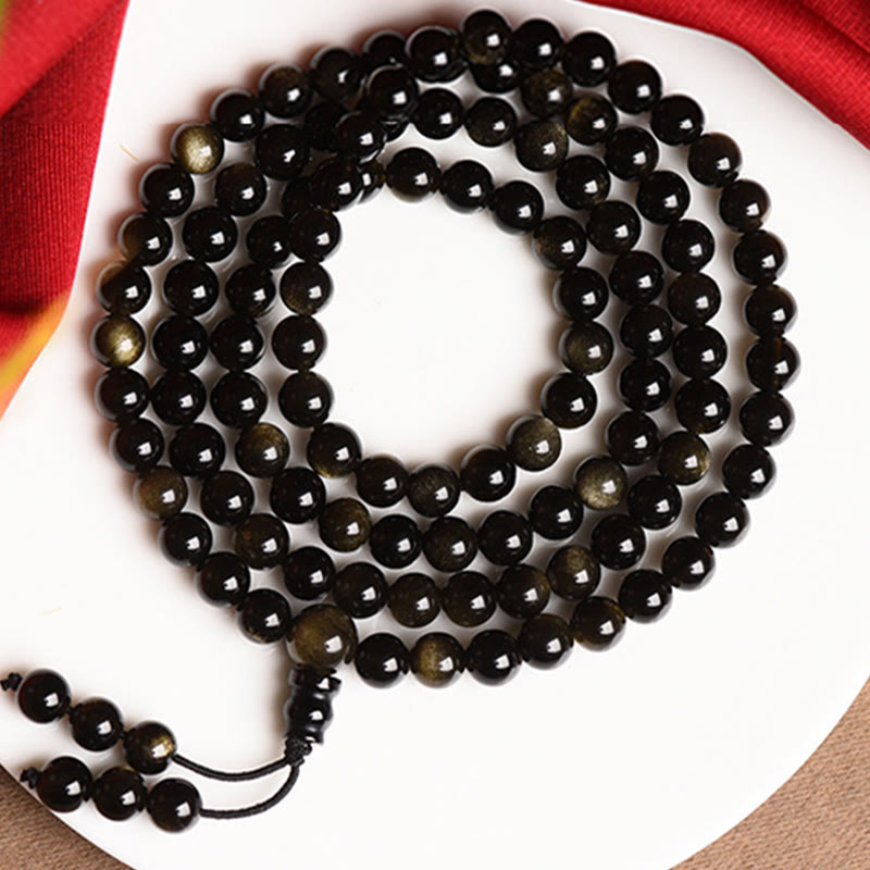 Gold Sheen Obsidian 108 Beads Wealth Mala Bracelet