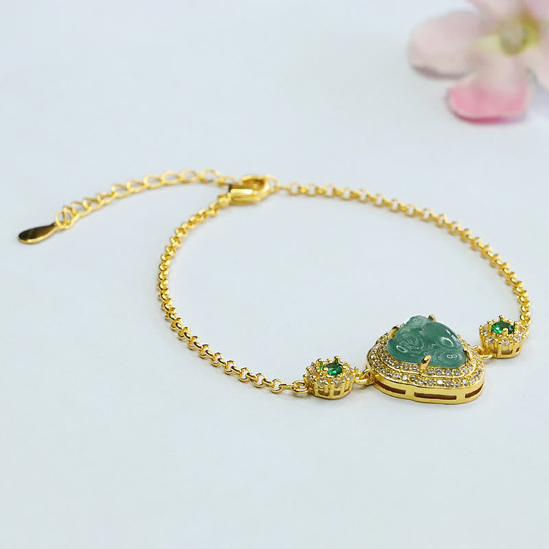14cm Green Jade Laughing Buddha Zircon Luck Bracelet