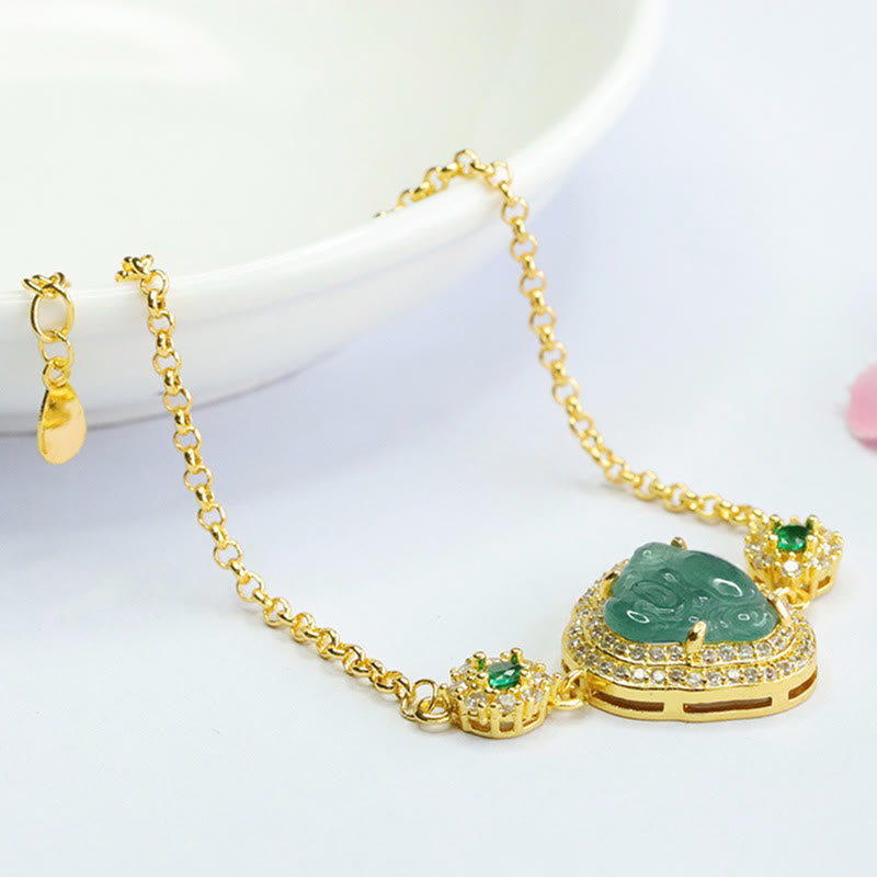 14cm Green Jade Laughing Buddha Zircon Luck Bracelet